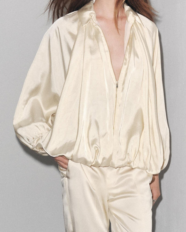 Maven Satin Pleated Bomber