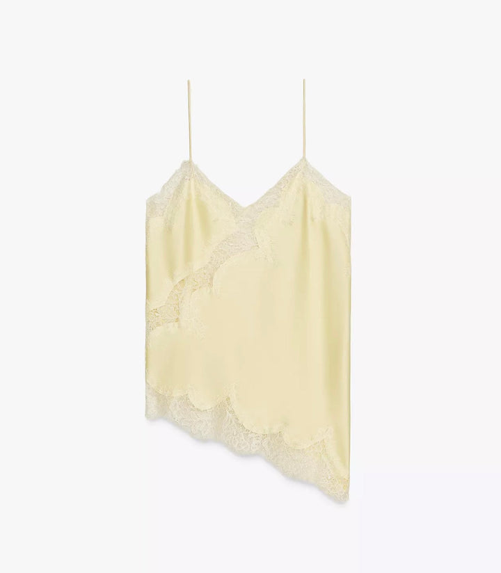 Yellow lace camisole on a white background